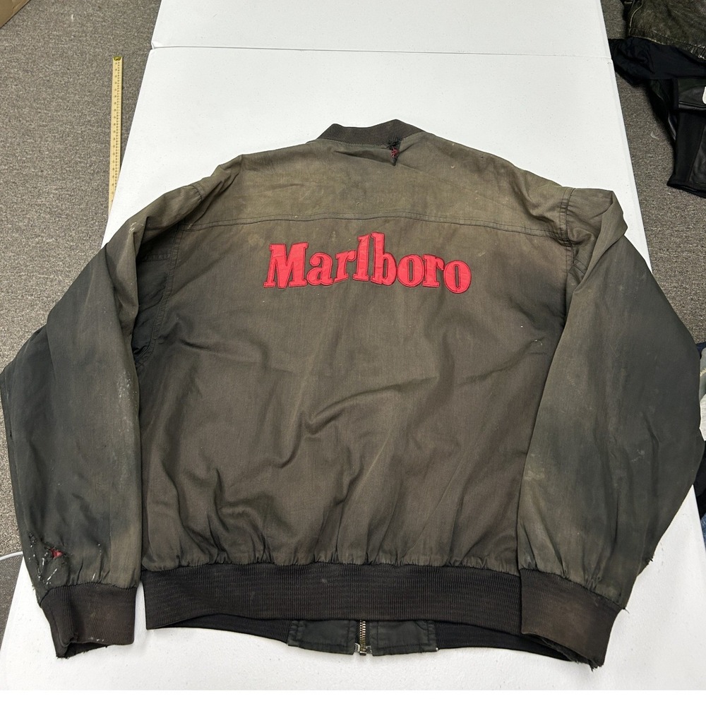 90s Marlboro reversible Bomber Jacket Mens M Black Distressed Adventure Team